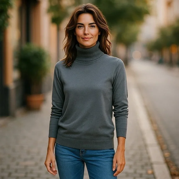 Above Mediocre Taste AMT Blue Turtle Neck Ribbed Sweater - Picture 2 of 9